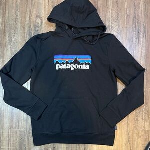 Patagonia Black Hoodie with Multicolor Logo